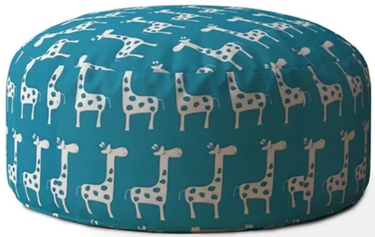 Cotton Round Giraffe Pouf Cover - Blue / White