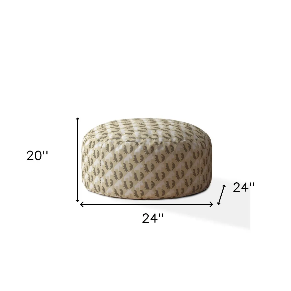 Cotton Round Animal Print Pouf Cover - Beige