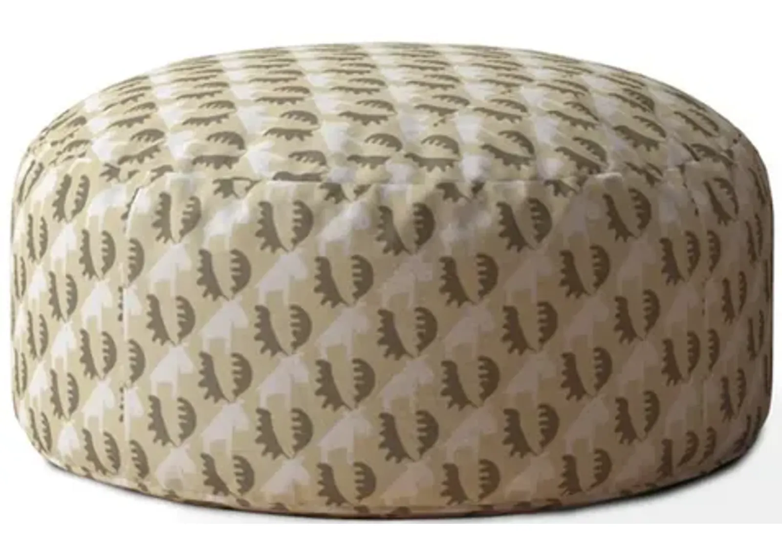 Cotton Round Animal Print Pouf Cover - Beige