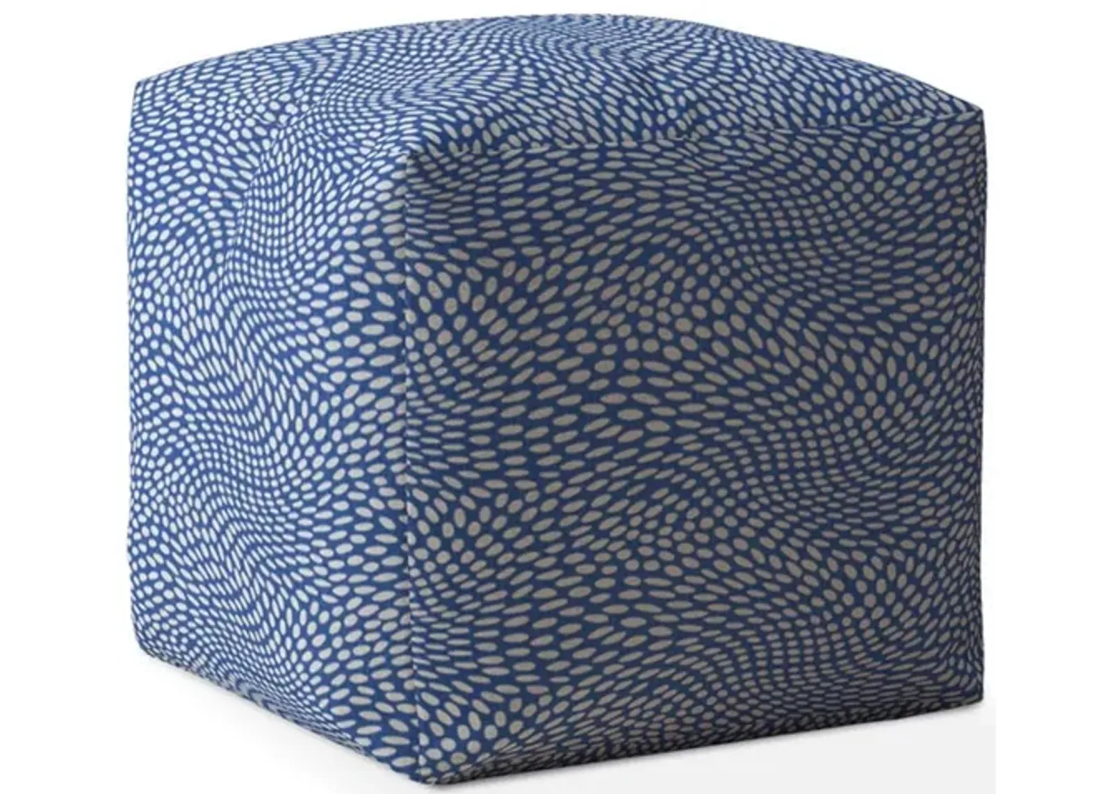 Canvas Polka Dots Pouf Cover - Blue / White