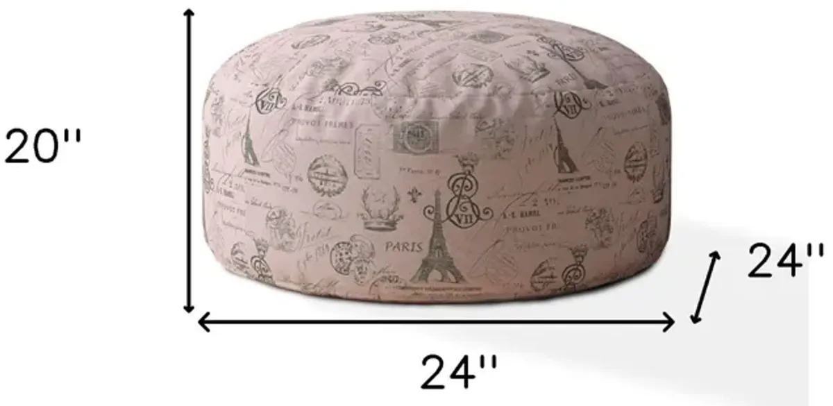 Twill Round Paris Pouf Cover - Pink