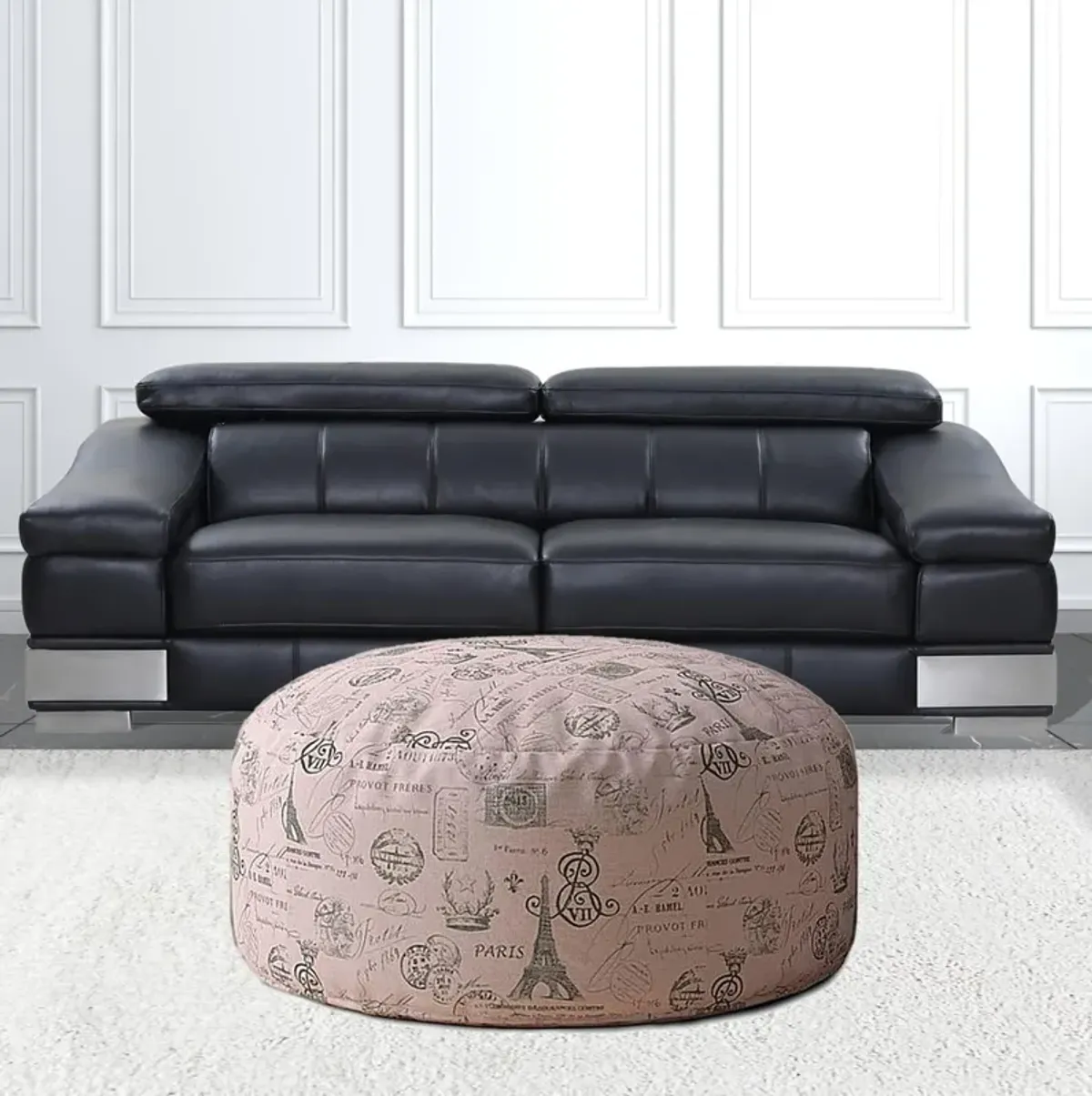 Twill Round Paris Pouf Cover - Pink