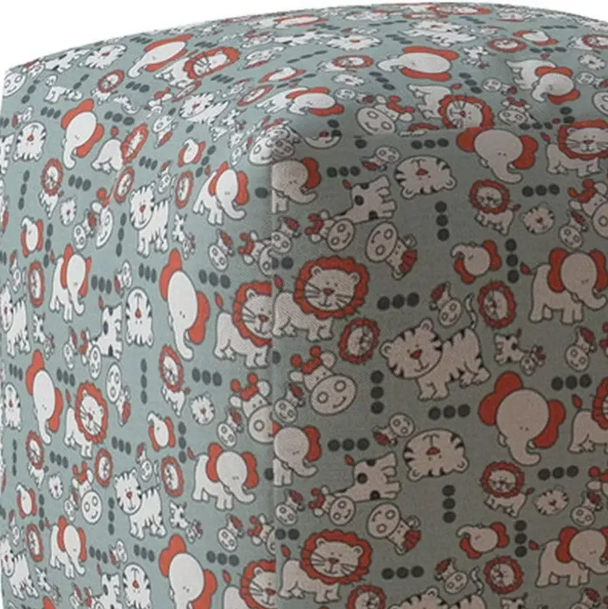 Cotton Animal Print Pouf Cover - Gray / White