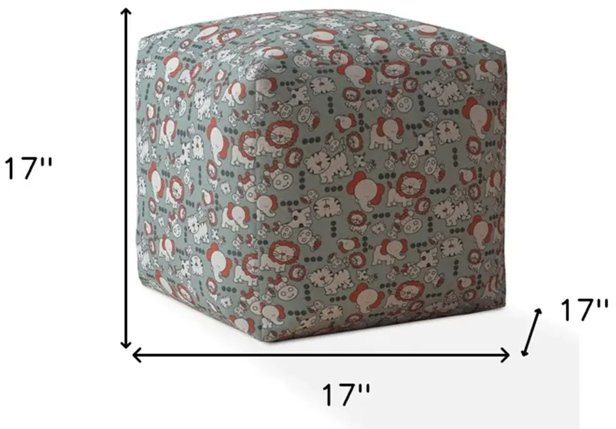 Cotton Animal Print Pouf Cover - Gray / White