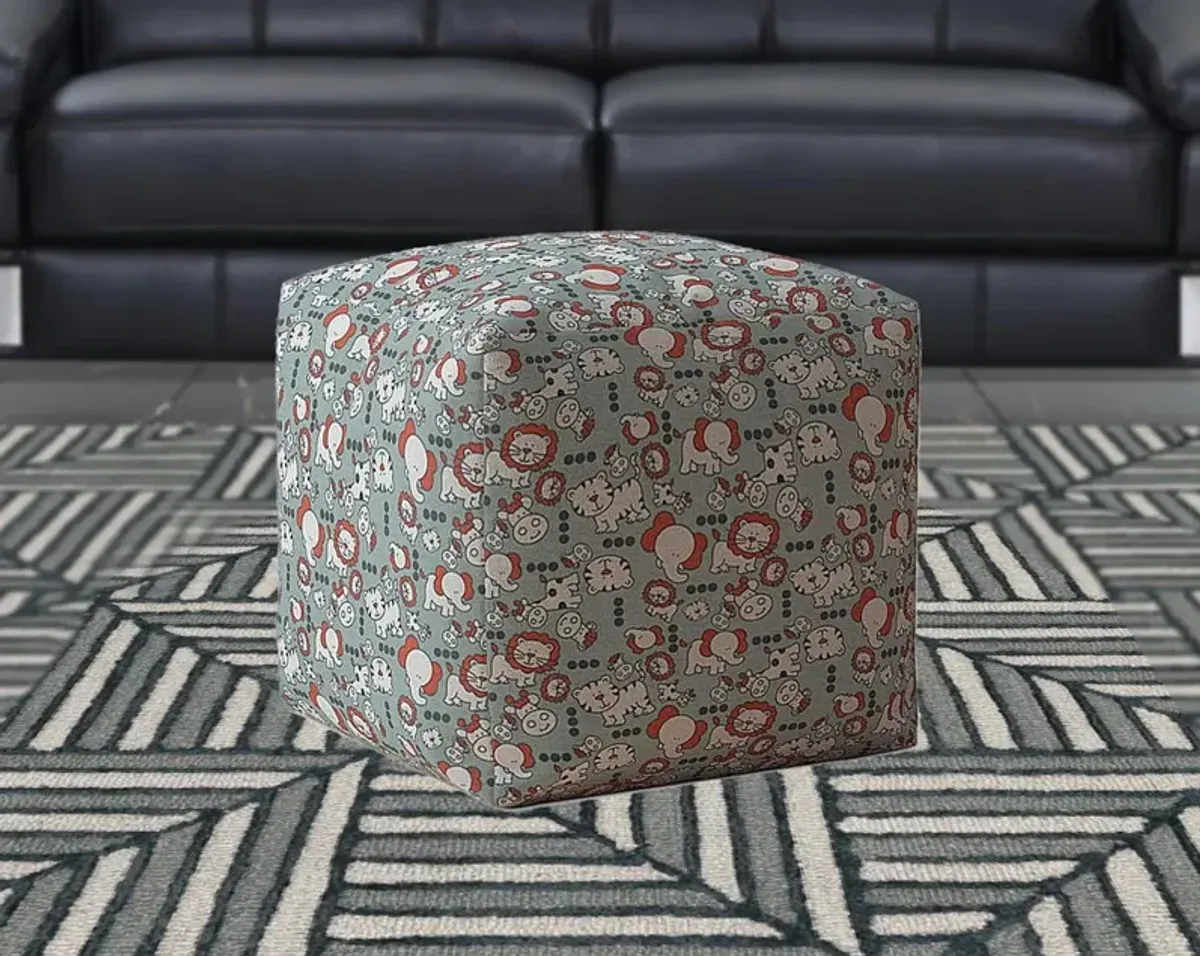 Cotton Animal Print Pouf Cover - Gray / White