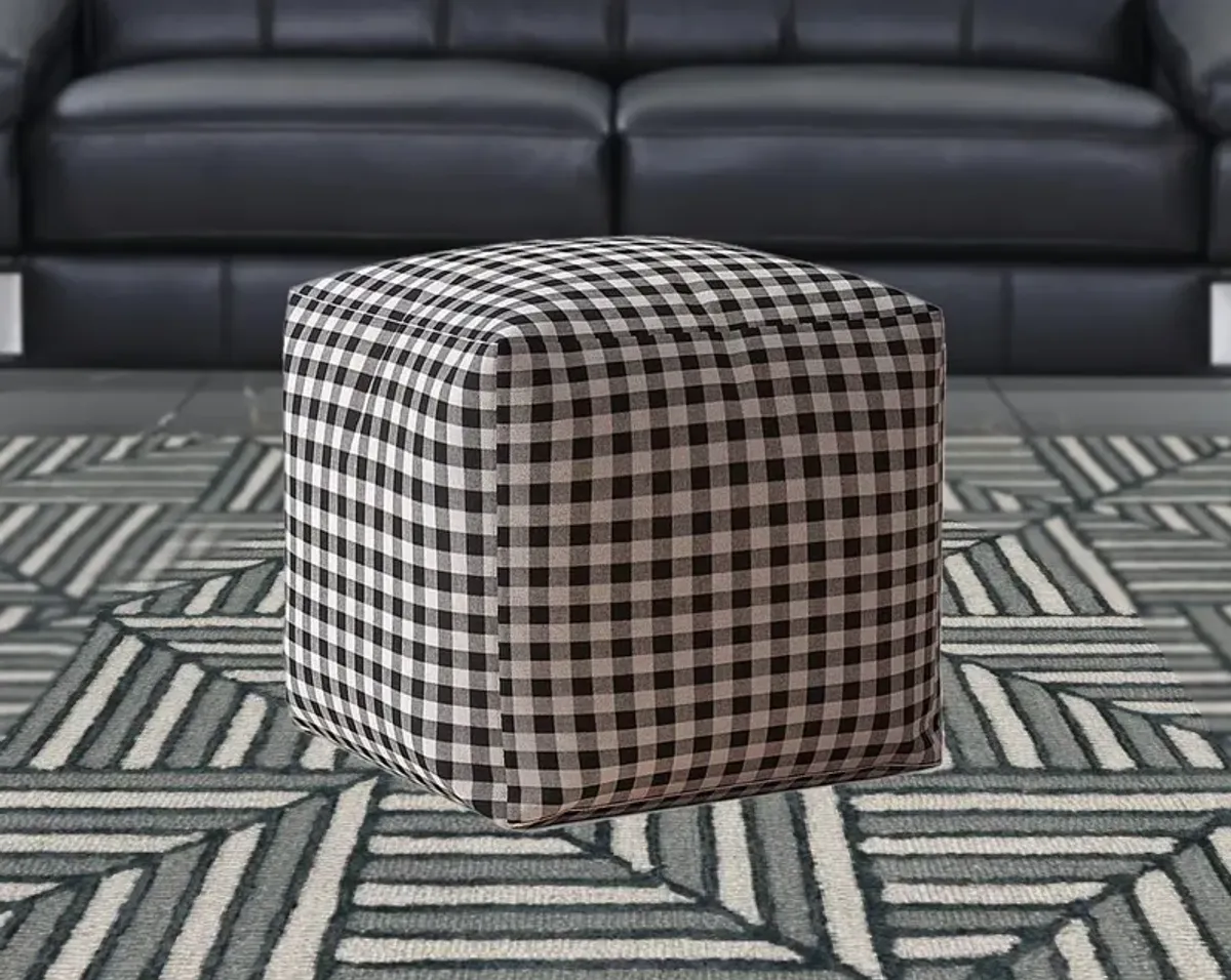 Cotton Gingham Pouf Cover - Black / Gray