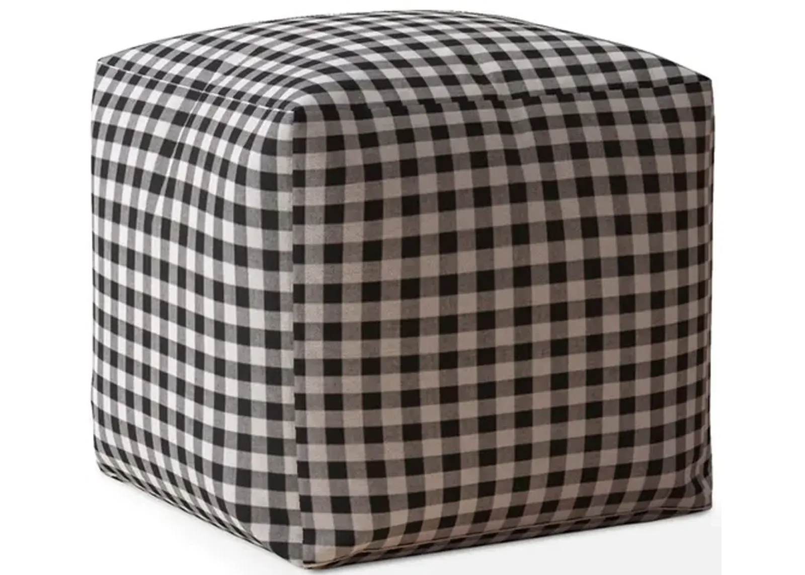 Cotton Gingham Pouf Cover - Black / Gray