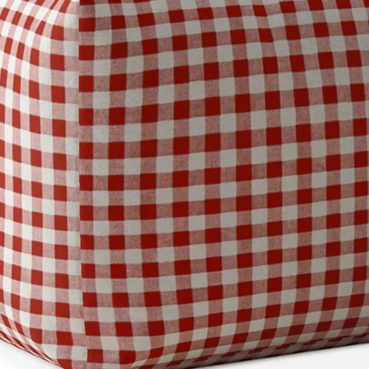 Cotton Gingham Pouf Cover - Red / White