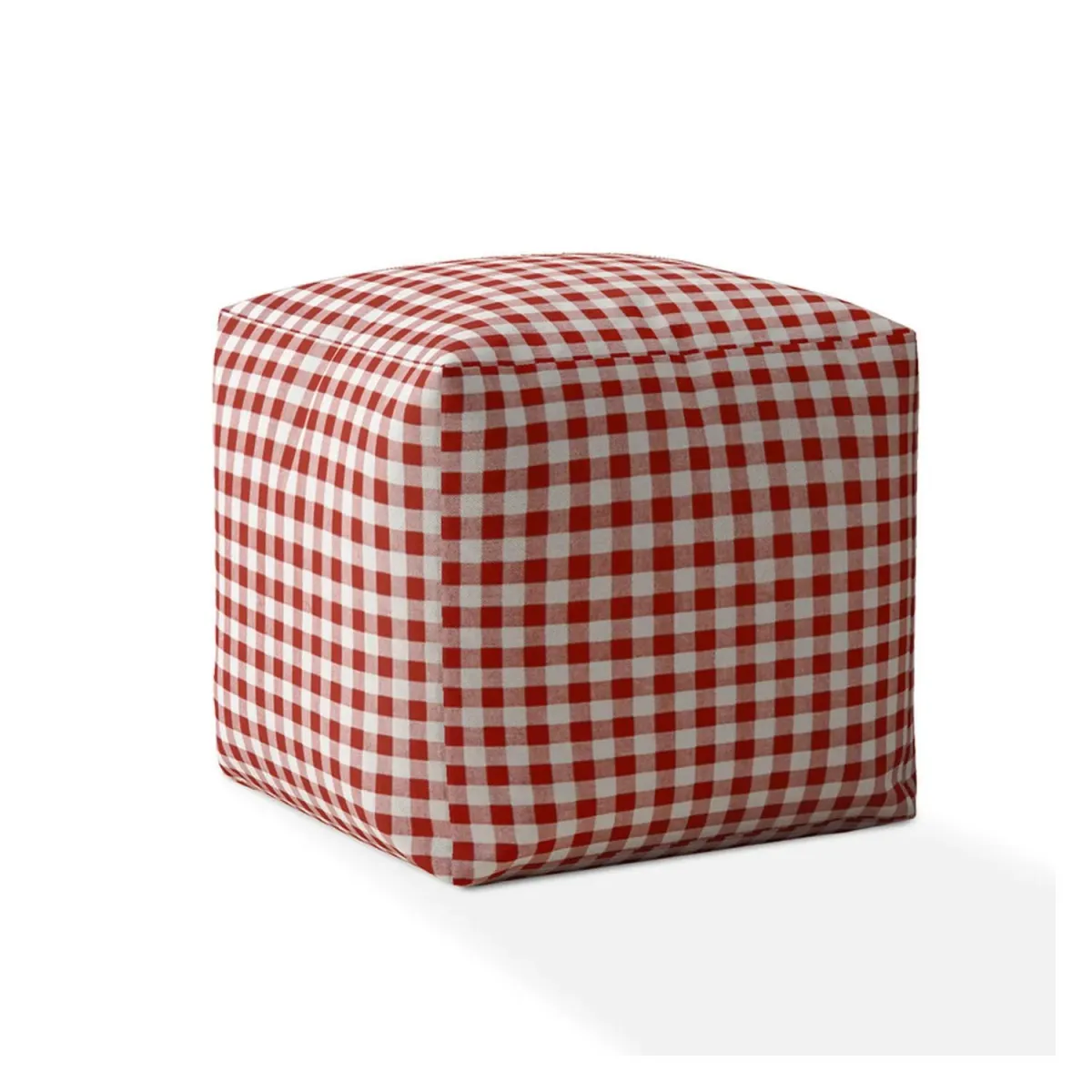 Cotton Gingham Pouf Cover - Red / White