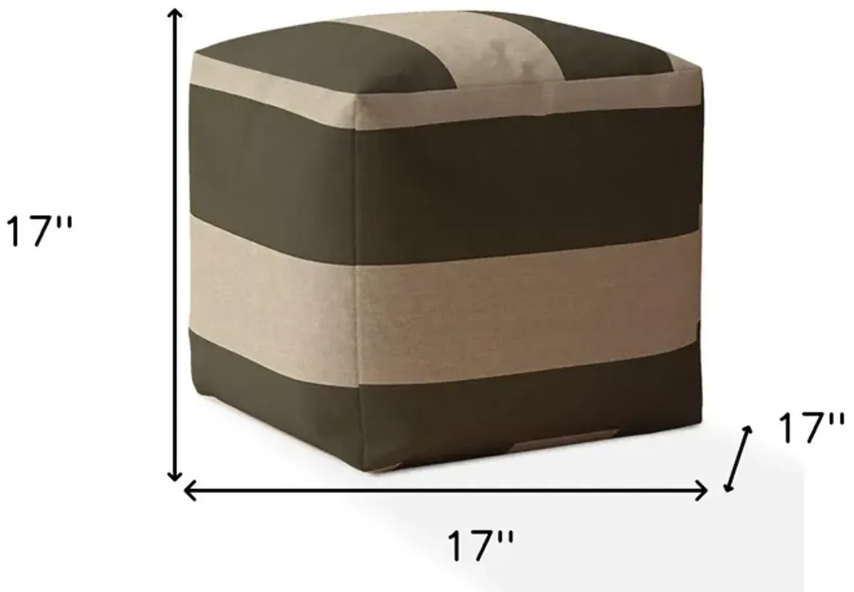 Cotton Striped Pouf Cover - Green