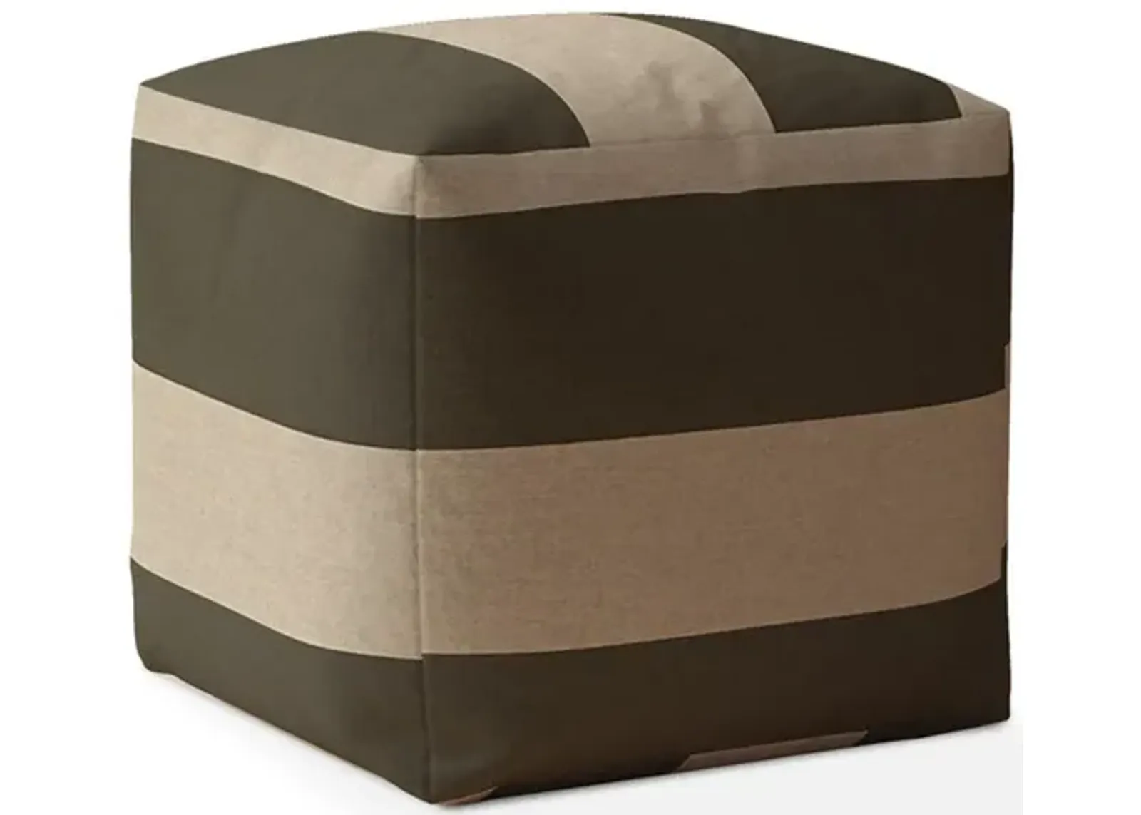 Cotton Striped Pouf Cover - Green