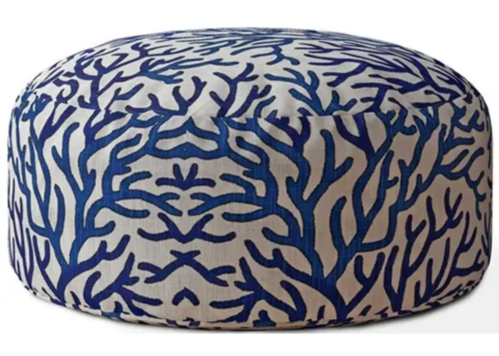 Canvas Round Abstract Pouf Cover - Blue