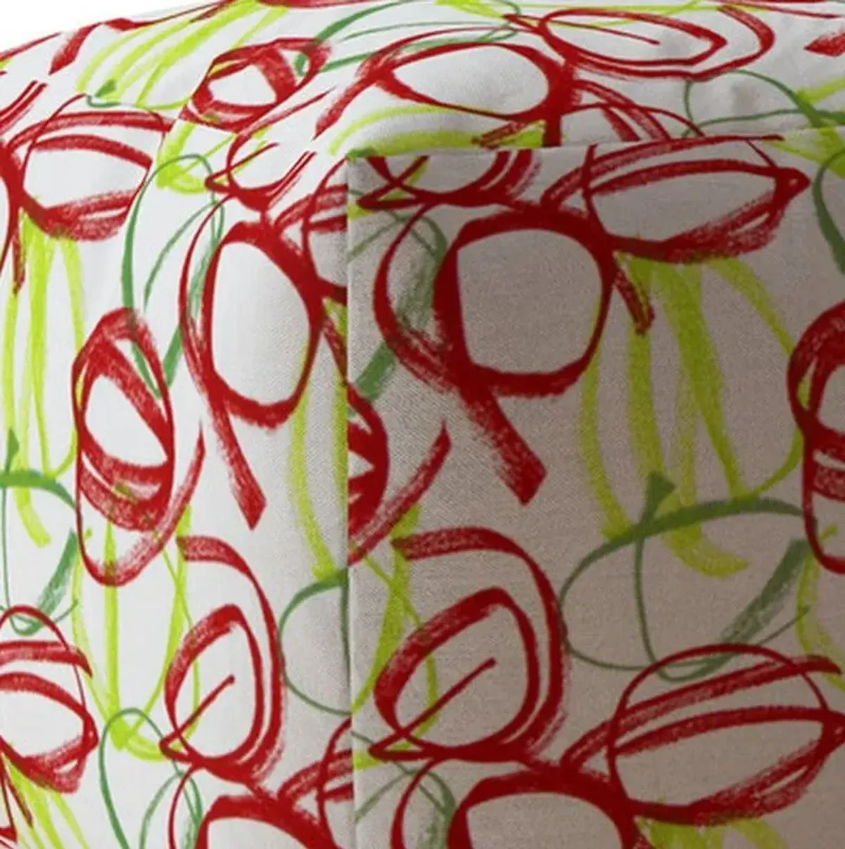 Cotton Abstract Pouf Cover - Green / White