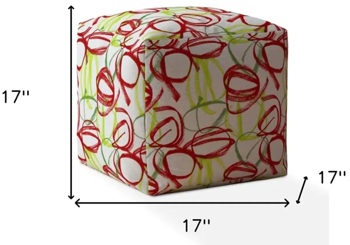 Cotton Abstract Pouf Cover - Green / White