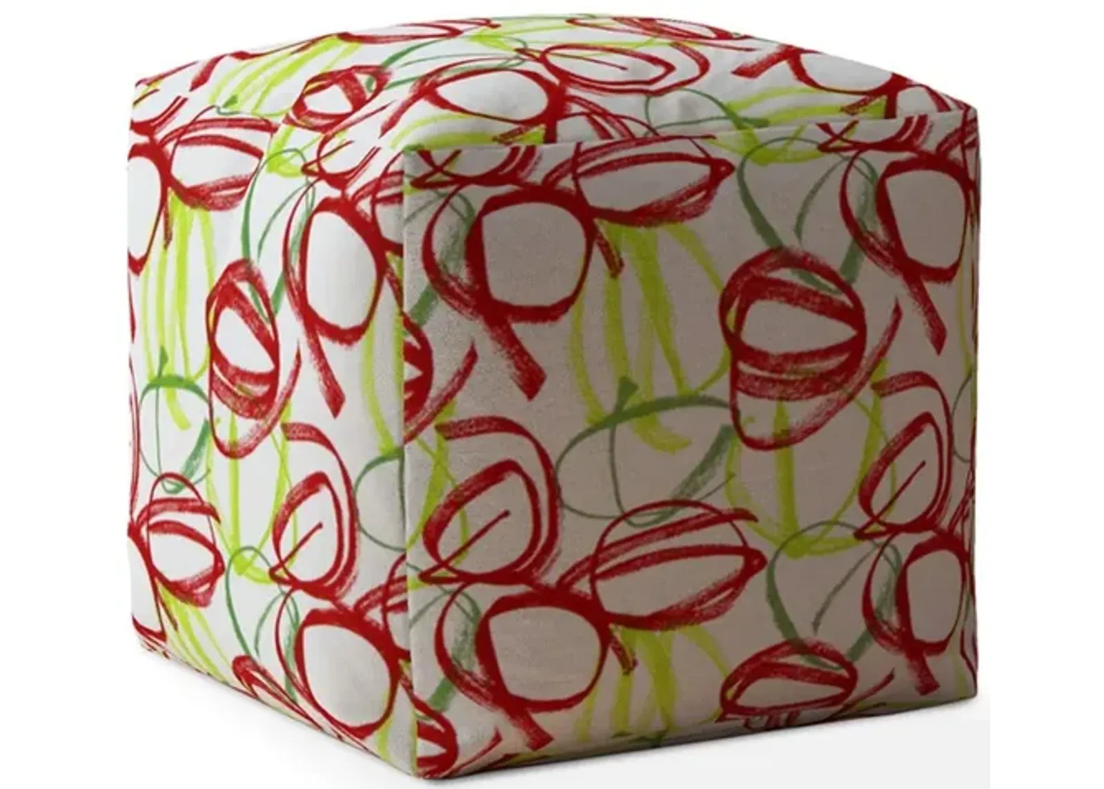 Cotton Abstract Pouf Cover - Green / White