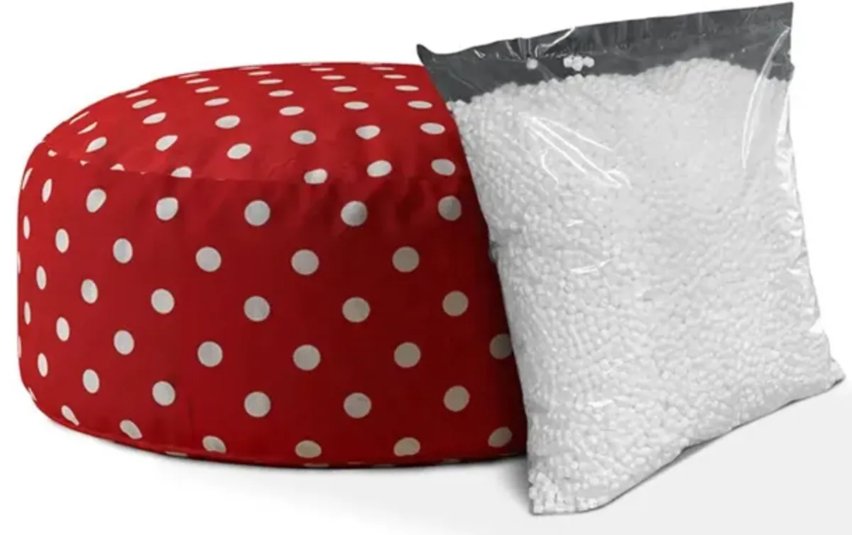 Cotton Round Polka Dots Pouf Cover - Red / White