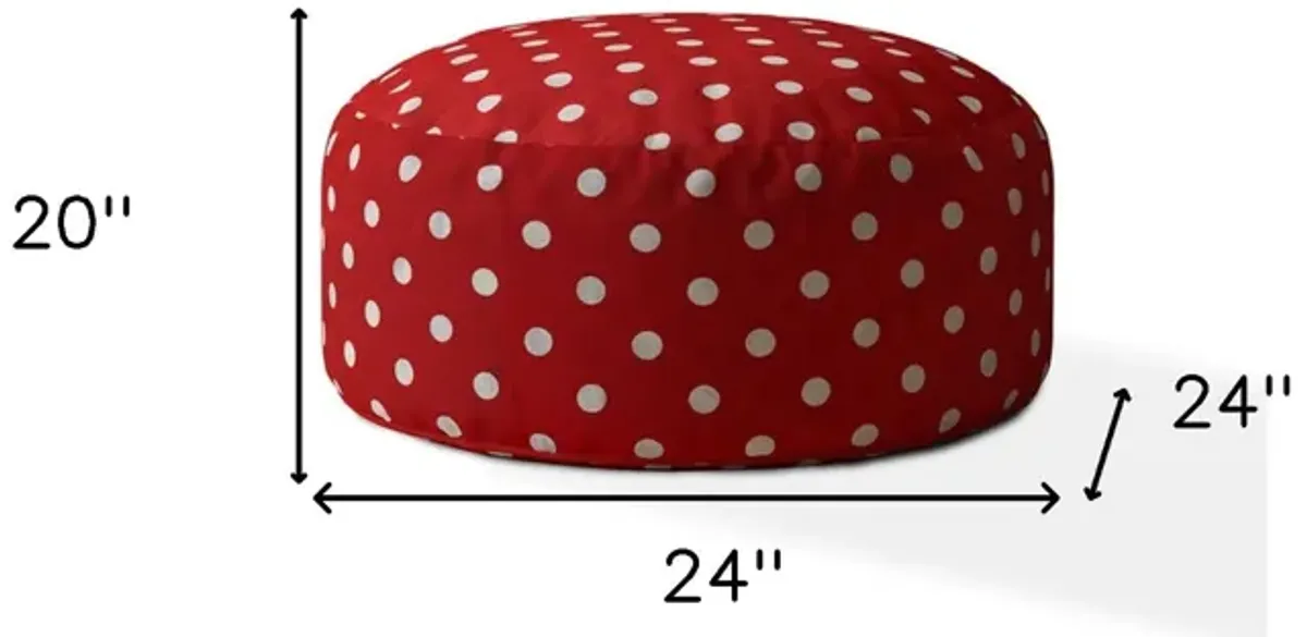 Cotton Round Polka Dots Pouf Cover - Red / White