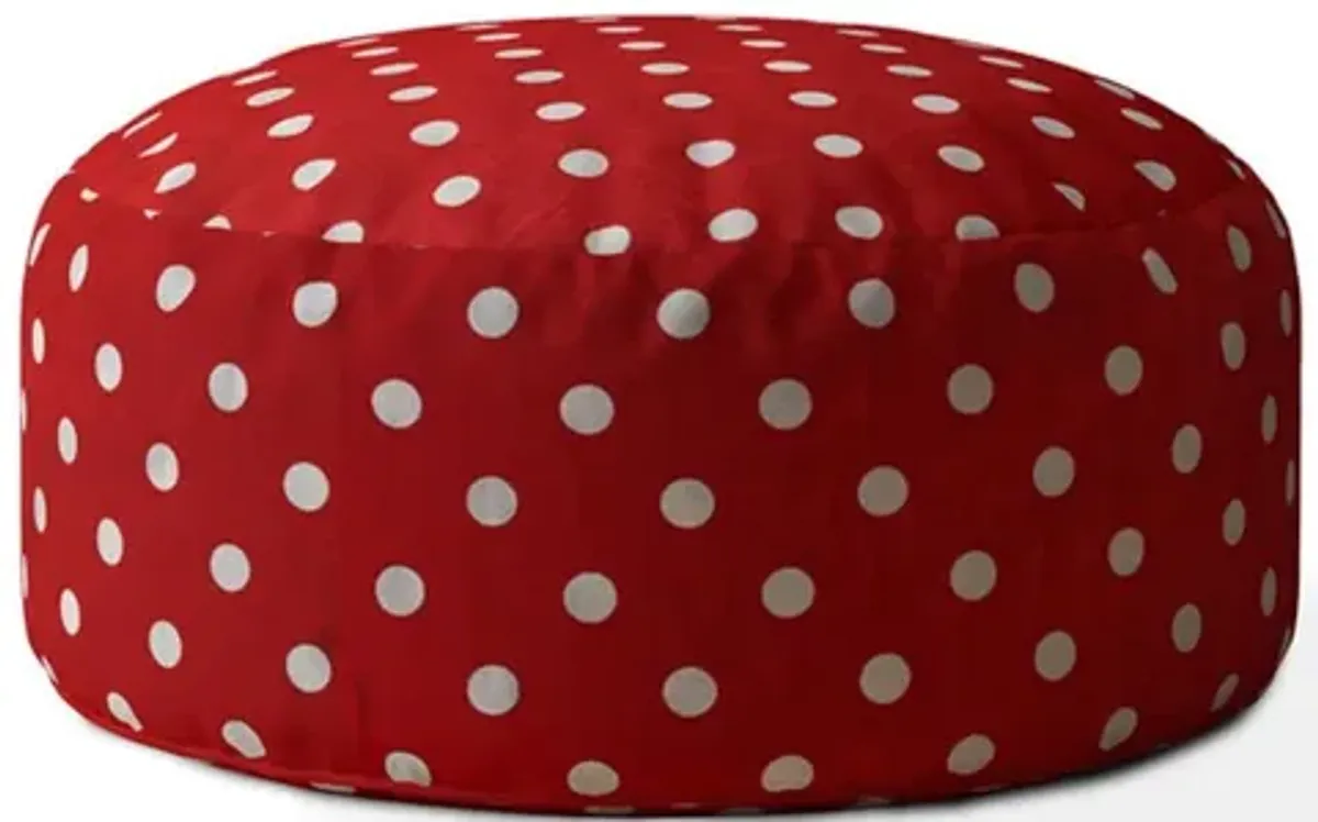 Cotton Round Polka Dots Pouf Cover - Red / White