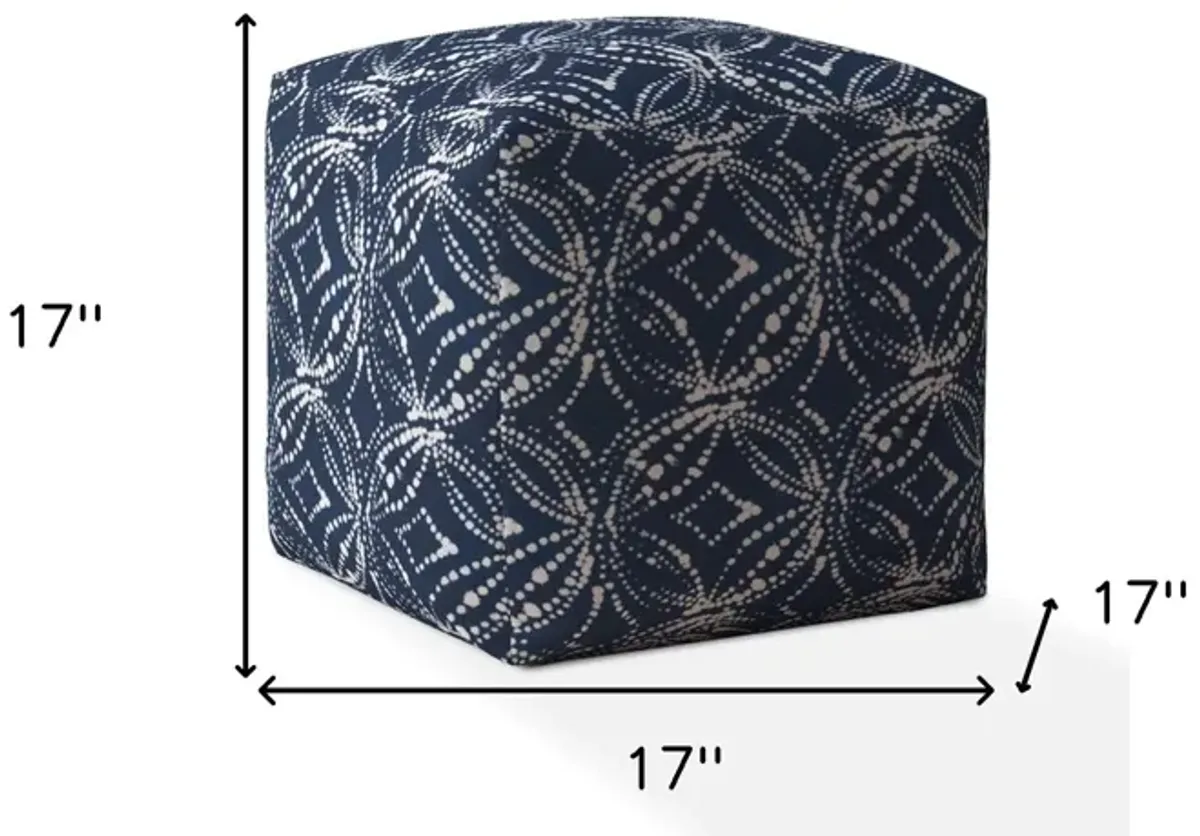 Canvas Damask Pouf Cover - Blue / White