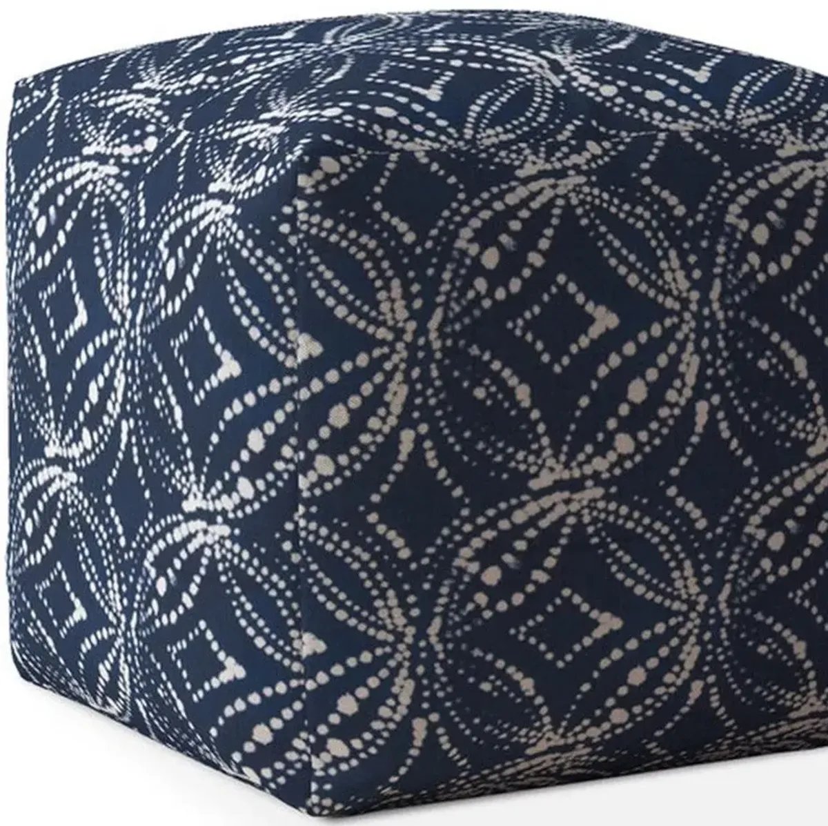 Canvas Damask Pouf Cover - Blue / White