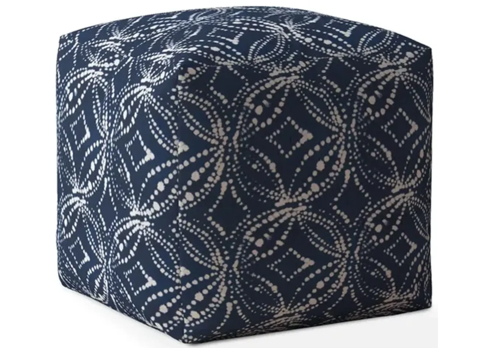 Canvas Damask Pouf Cover - Blue / White