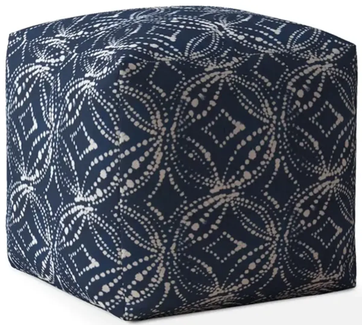 Canvas Damask Pouf Cover - Blue / White