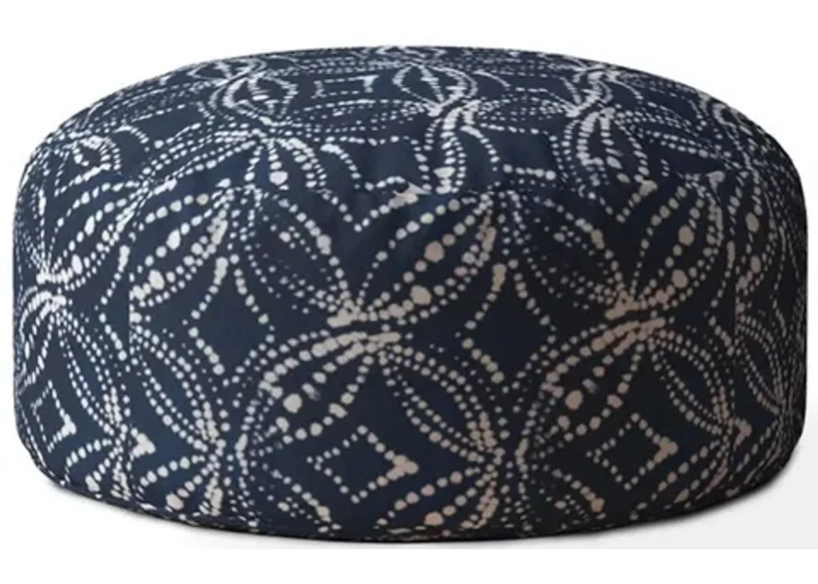 Canvas Round Damask Pouf Cover - Blue / White