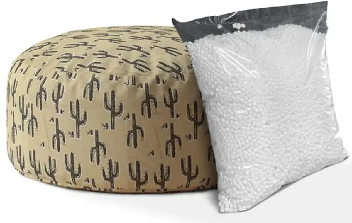 Cotton Round Cactus Pouf Cover - Beige