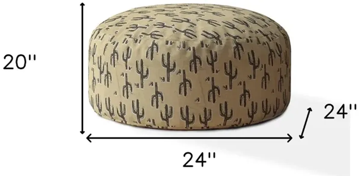 Cotton Round Cactus Pouf Cover - Beige