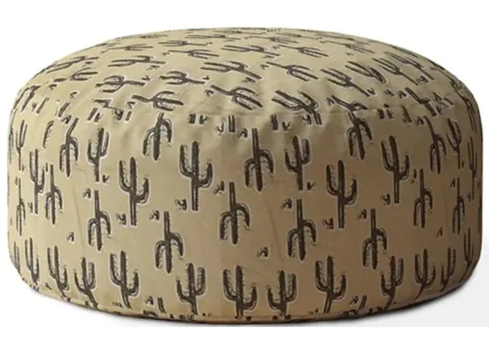 Cotton Round Cactus Pouf Cover - Beige