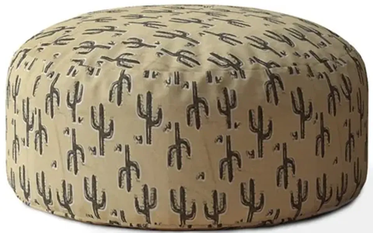 Cotton Round Cactus Pouf Cover - Beige