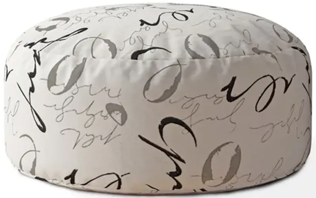 Polyester Round Abstract Pouf Cover - Black / Gray