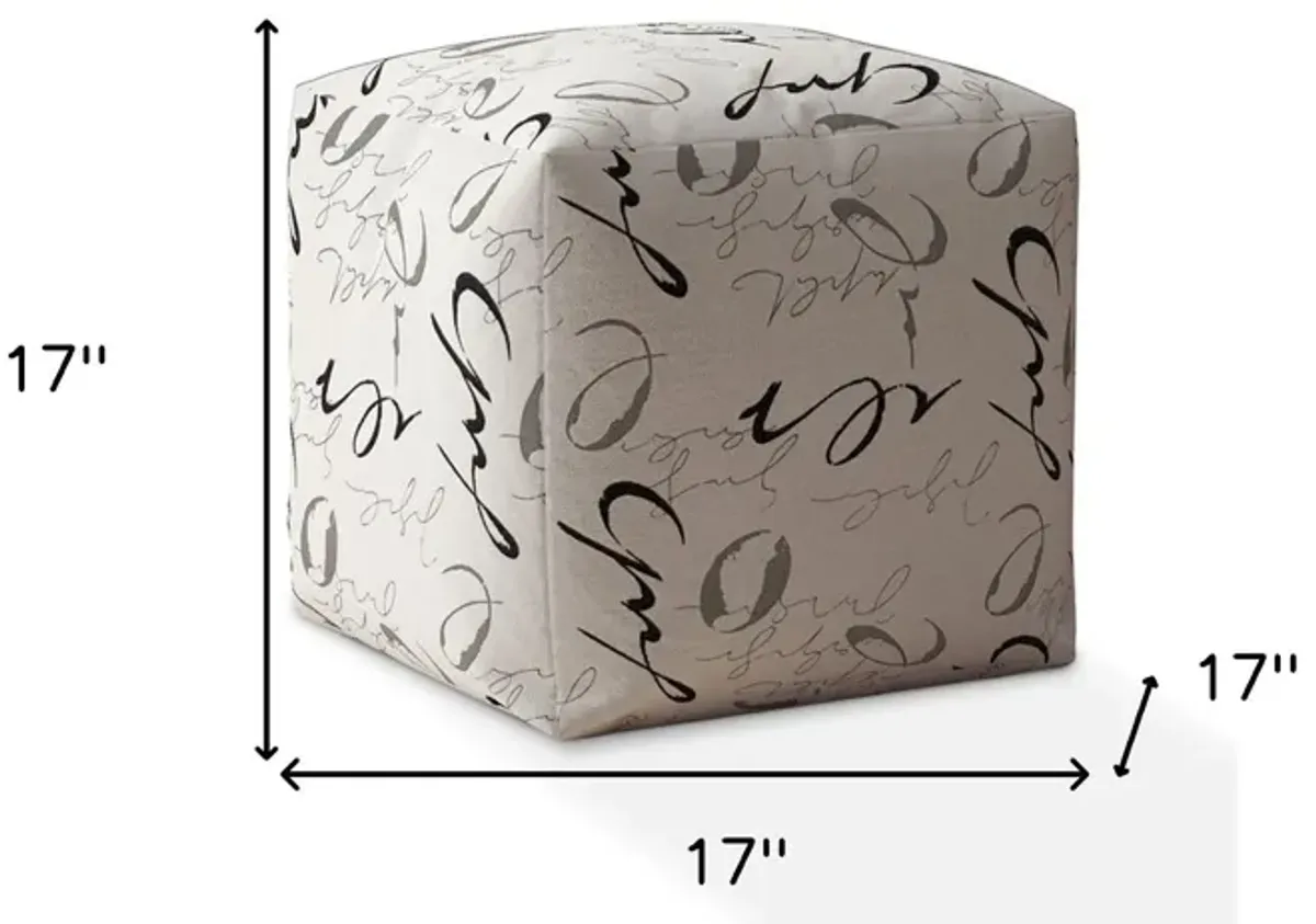 Polyester Abstract Pouf Cover - Black / Gray