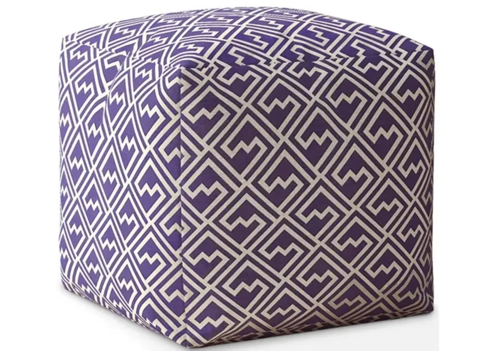 Cotton Abstract Pouf Cover - Purple / White