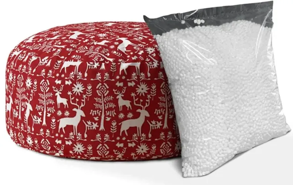 Cotton Round Stag Pouf Cover - Red / White