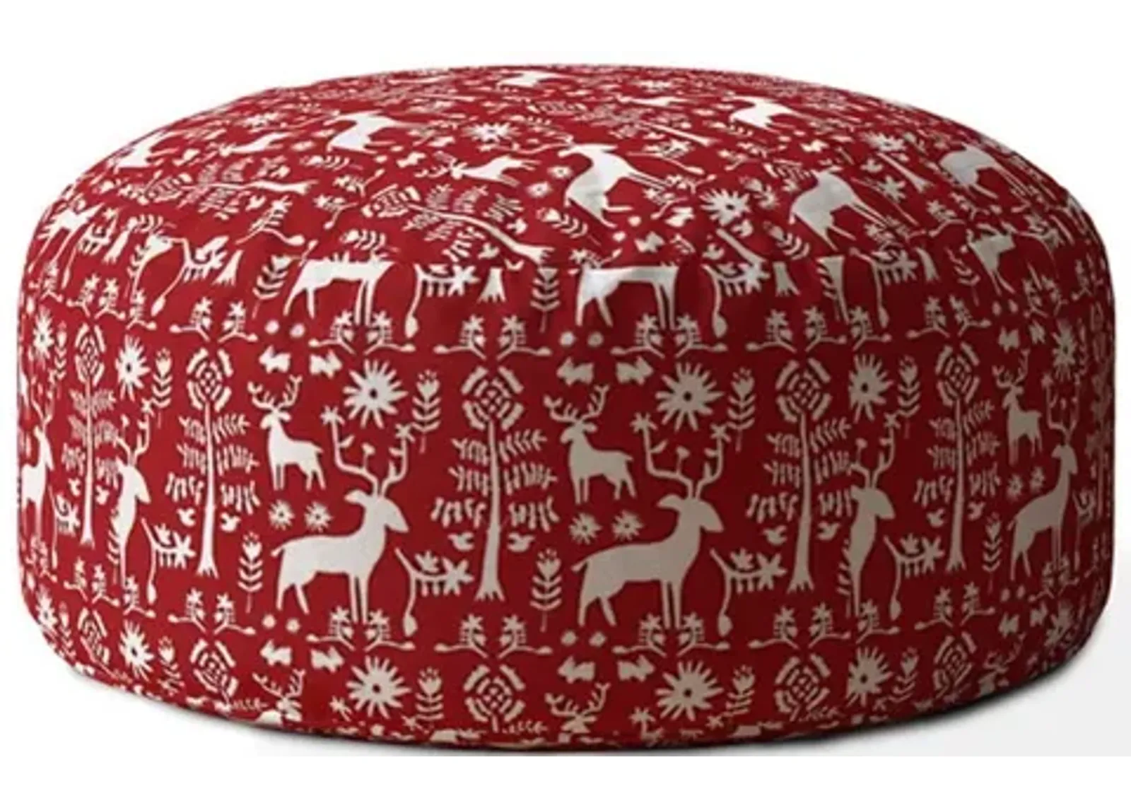 Cotton Round Stag Pouf Cover - Red / White