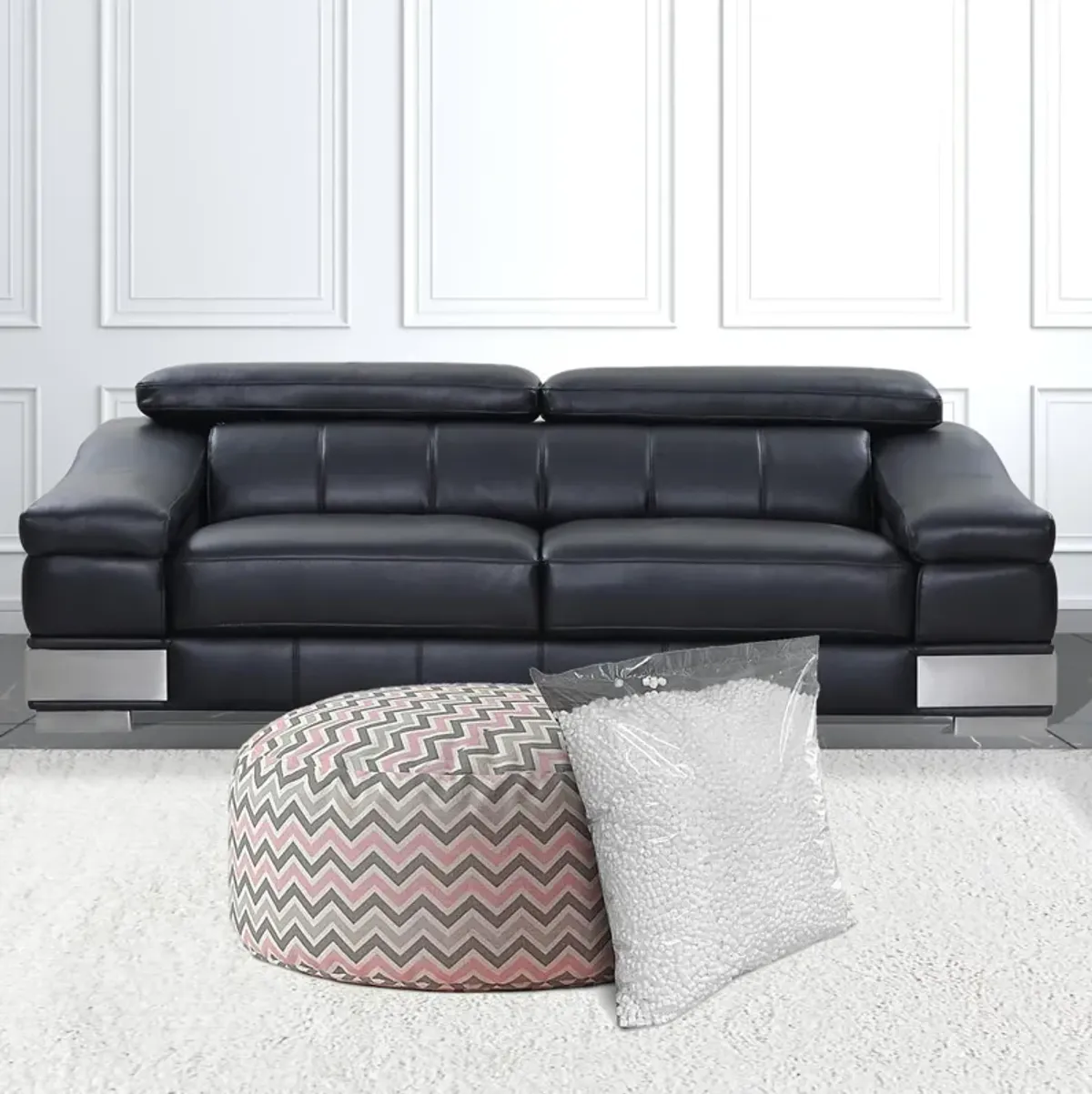 Twill Round Chevron Pouf Cover - Gray