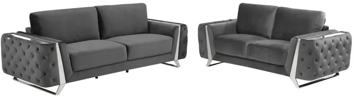 2 Piece Indoor Italian Leather Seating Set Five Person - Dark Gray