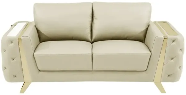 Genuine Leather Loveseat - Beige / Gold