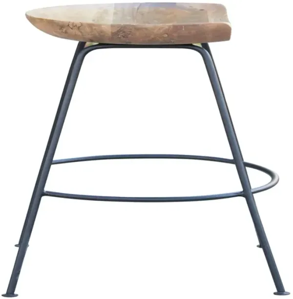 Backless Counter Height Bar Chair With Footrest 26" - Wood Brown And Light Gray