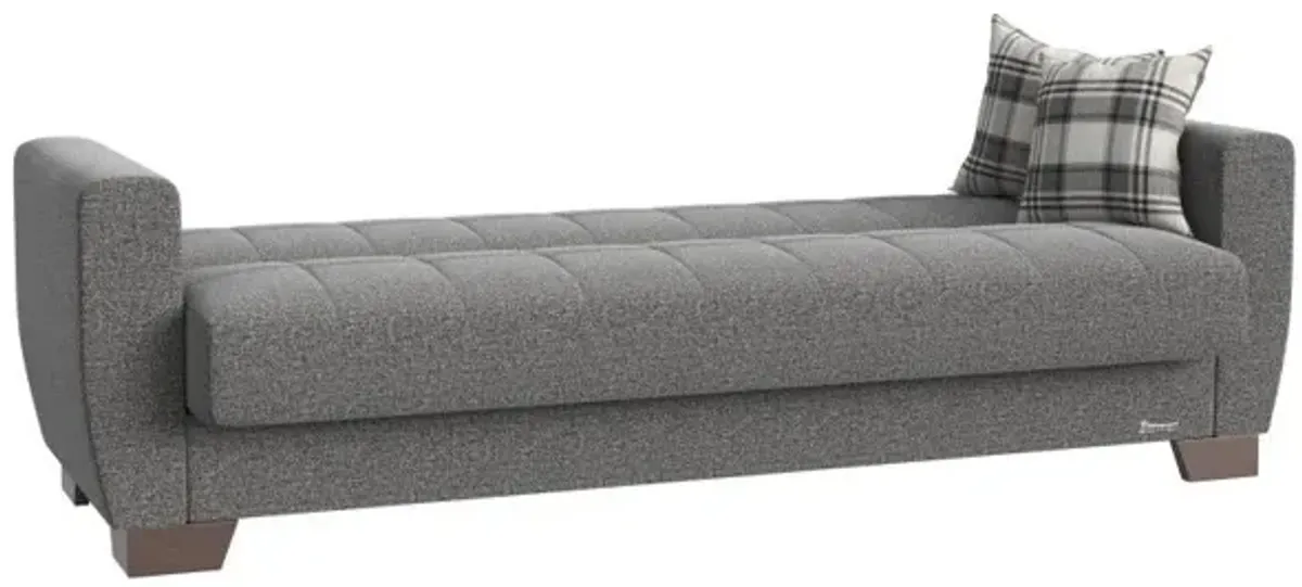 Chenille Sleeper Sleeper Sofa And Toss Pillows With Brown Legs - Gray