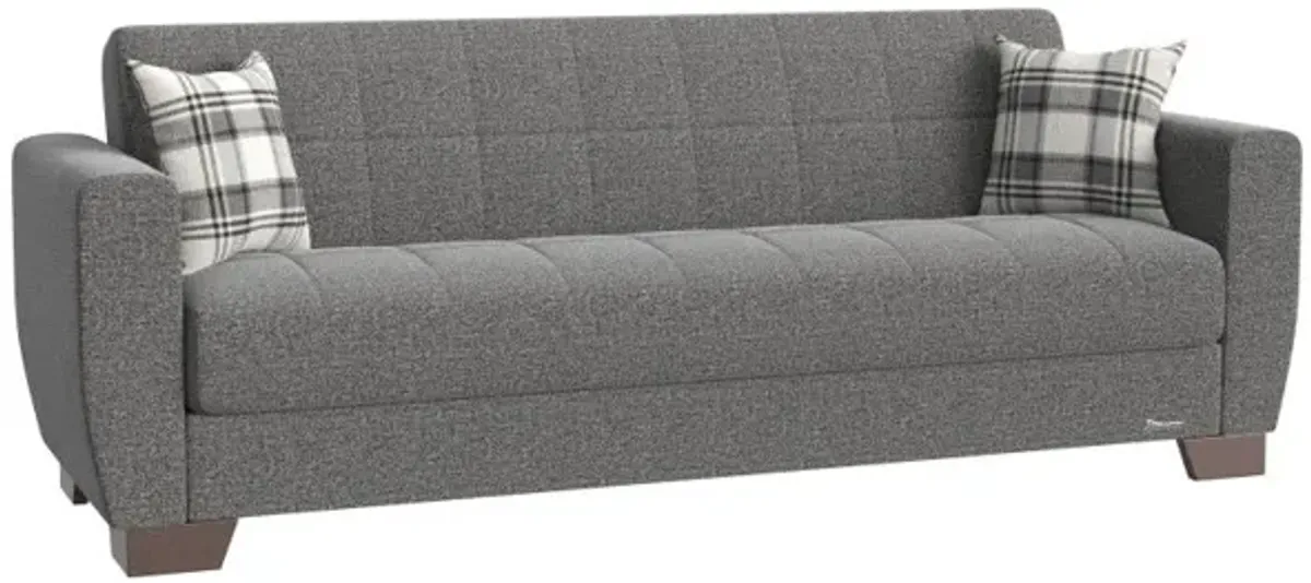 Chenille Sleeper Sleeper Sofa And Toss Pillows With Brown Legs - Gray