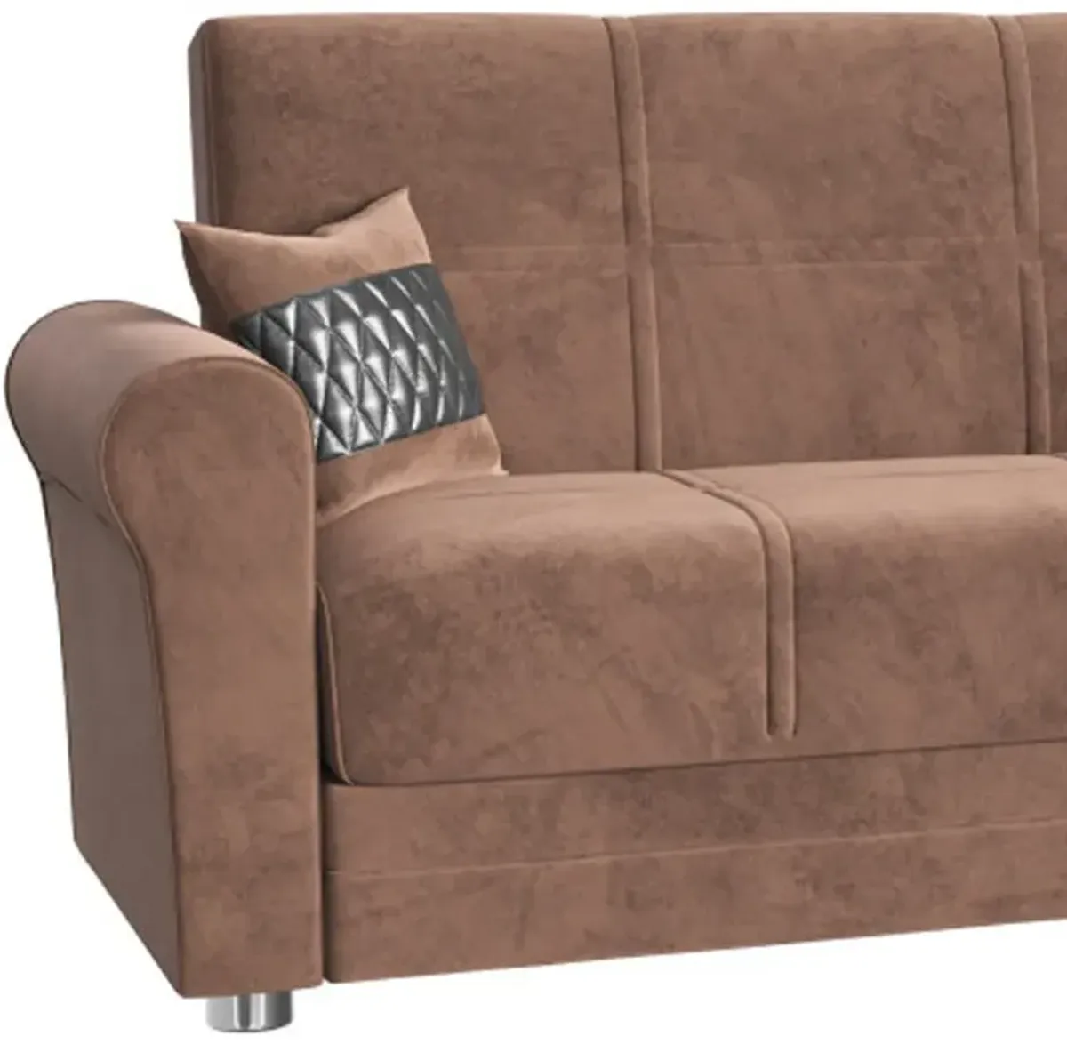 Microfiber Sleeper Sleeper Sofa And Toss Pillows With Silver Legs - Brown