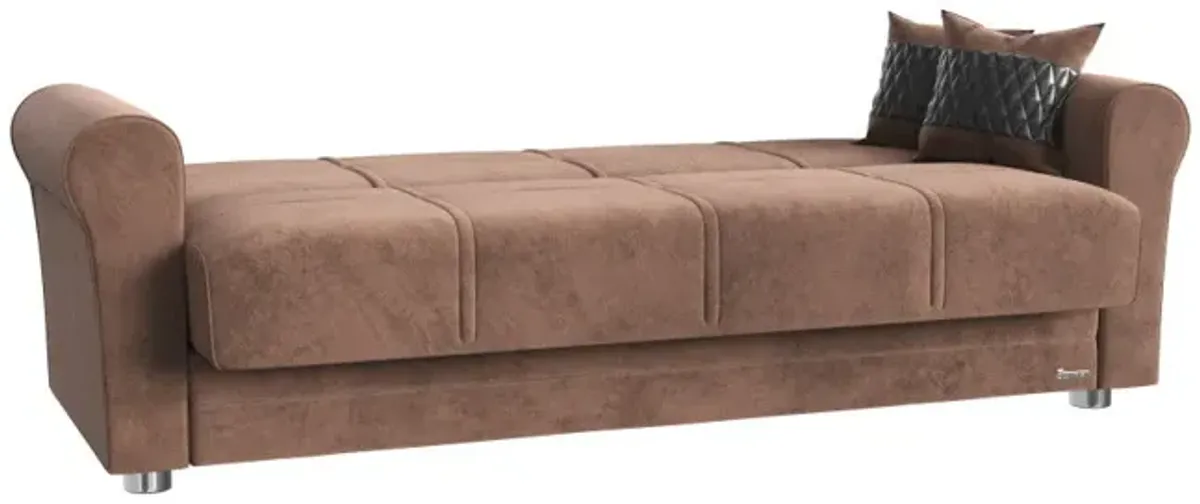 Microfiber Sleeper Sleeper Sofa And Toss Pillows With Silver Legs - Brown