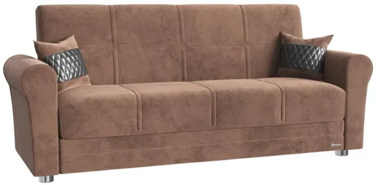 Microfiber Sleeper Sleeper Sofa And Toss Pillows With Silver Legs - Brown