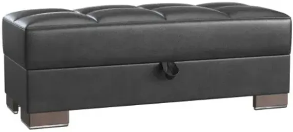 Faux Leather Tufted Storage Ottoman - Black / Brown