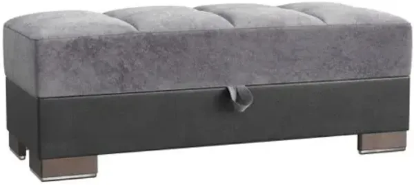 Microfiber Tufted Storage Ottoman - Gray / Black