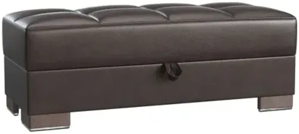 Faux Leather Tufted Storage Ottoman - Brown