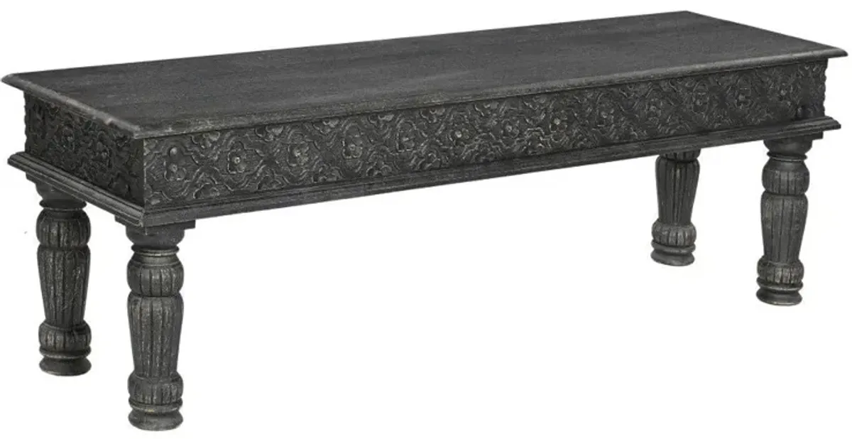 Distressed And Carved Solid Wood Dining Bench - Black