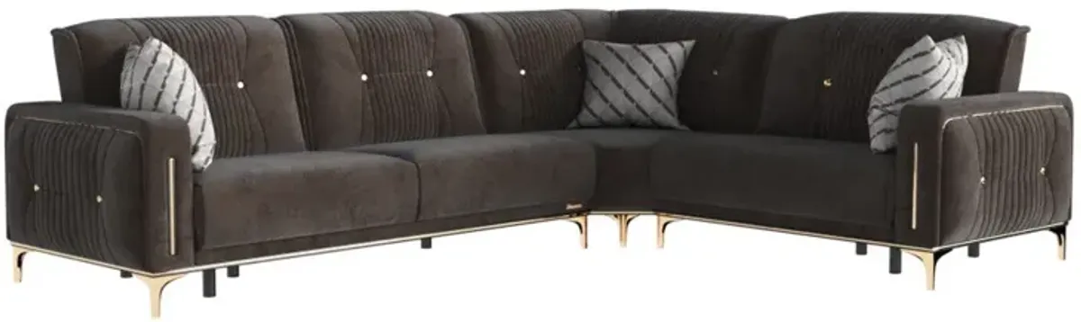 Microfiber Sleeper L Shaped Three Piece Sofa And Chaise Sectional - Brown